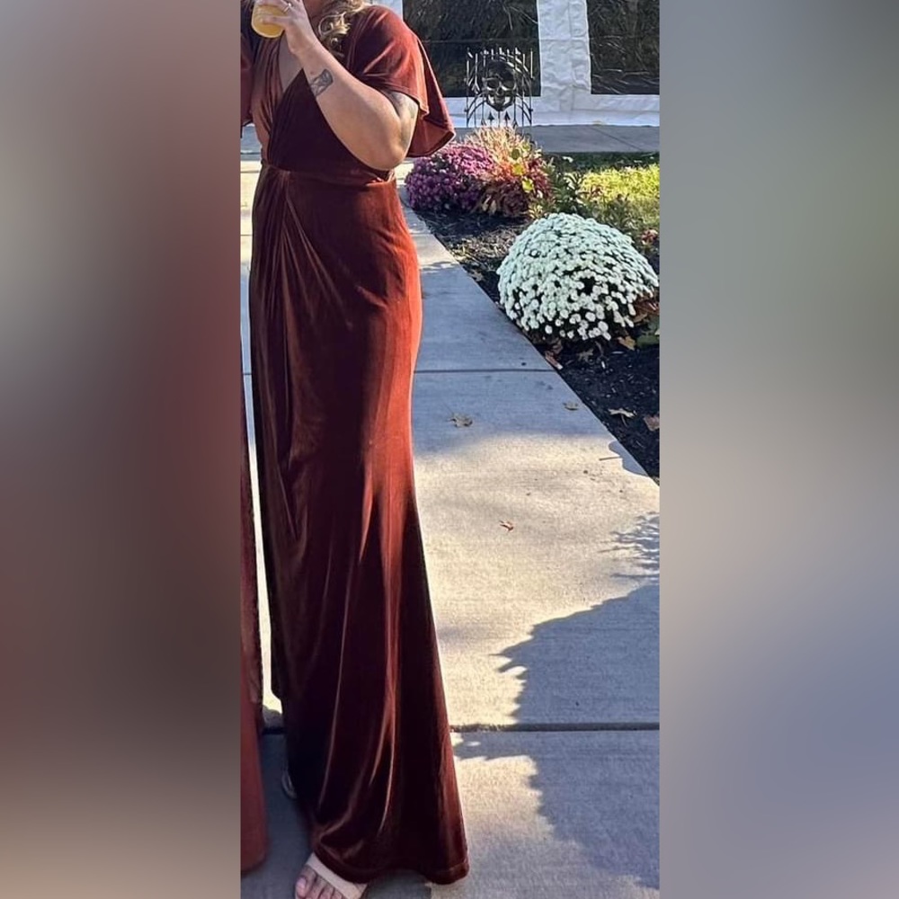 Revelry Gwen Velvet Dress Rust Size 8 Petite Maxi Length